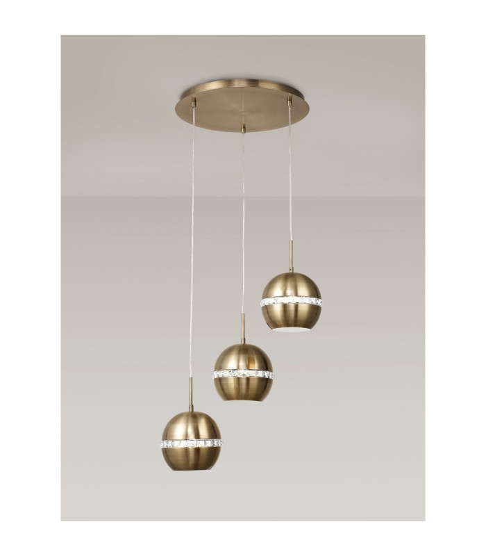 Andrea Pendant 3 Light E27 Round Antique Brass/Crystal-2