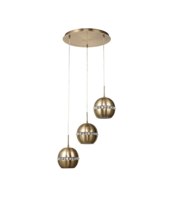 Andrea Pendant 3 Light E27 Round Antique Brass/Crystal-3