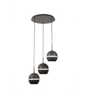 Andrea Pendant 3 Light E27 Round Graphite/Crystal-1