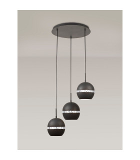 Andrea Pendant 3 Light E27 Round Graphite/Crystal-2