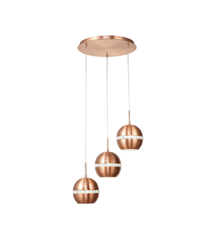 Andrea Pendant 3 Light E27 Round Satin Copper/Crystal-1