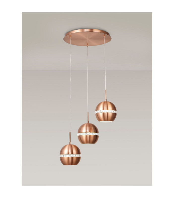 Andrea Pendant 3 Light E27 Round Satin Copper/Crystal-2