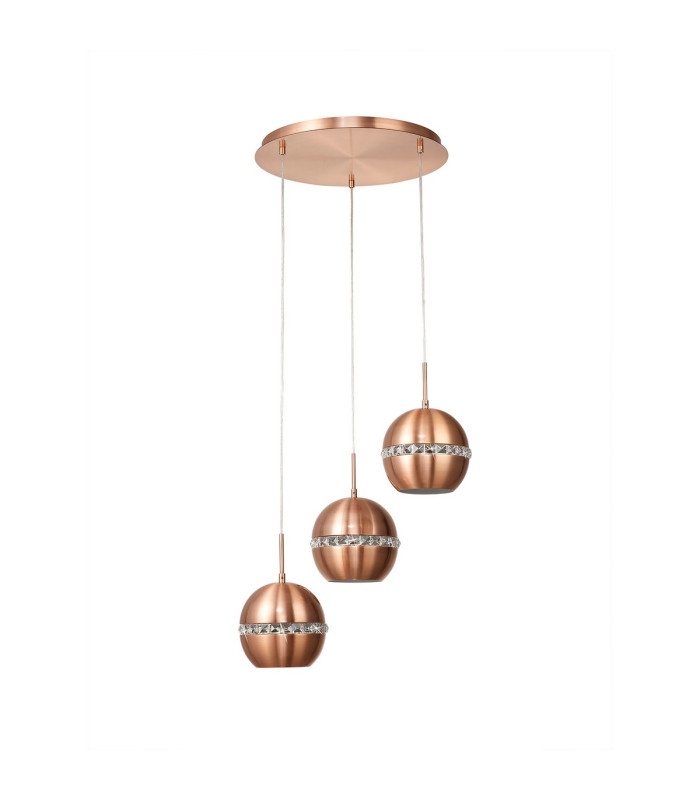 Andrea Pendant 3 Light E27 Round Satin Copper/Crystal-4