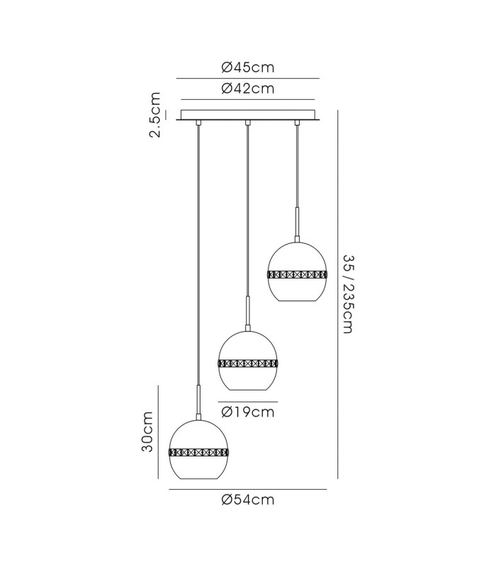 Andrea Pendant 3 Light E27 Round Satin Copper/Crystal-7