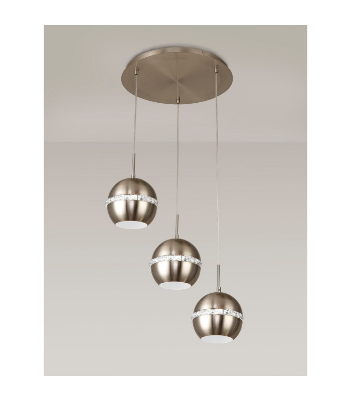 Andrea Pendant 3 Light E27 Round Satin Nickel/Crystal-2