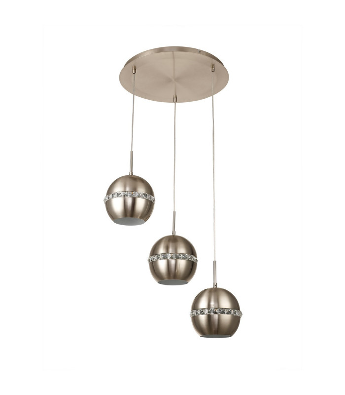 Andrea Pendant 3 Light E27 Round Satin Nickel/Crystal-3