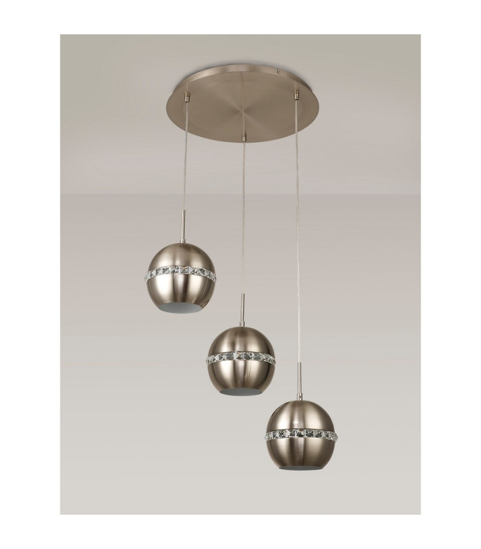 Andrea Pendant 3 Light E27 Round Satin Nickel/Crystal-6