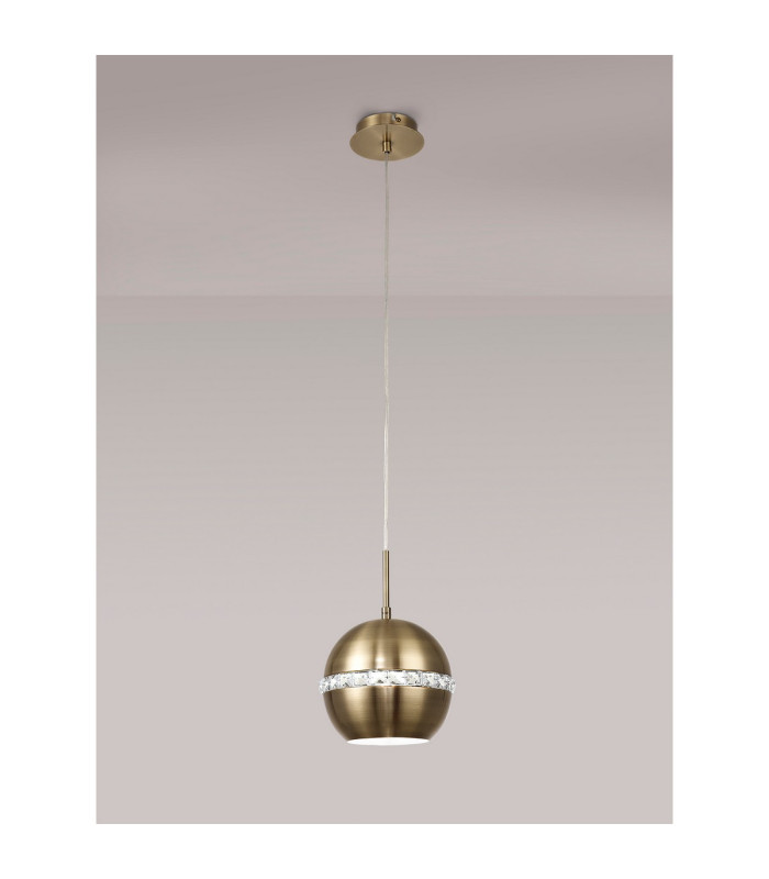 Andrea Single Pendant 1 Light E27 Antique Brass/Crystal-2