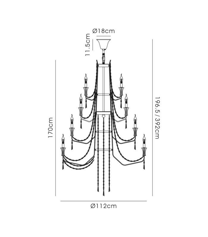 Armand Pendant 12+6+3+3 Light E14 Polished Chrome/Crystal (ITEM REQUIRES CONSTRUCTION/CONNECTION) Item Weight: 32.5kg-7