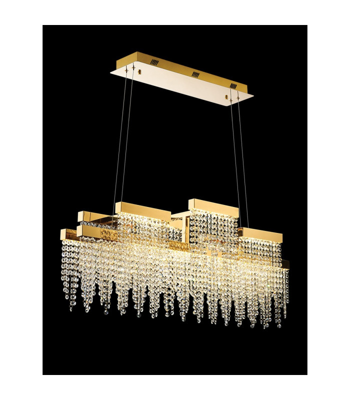 Bano Linear 3 Light Dimmable Pendant 46W LED 4000K 3700lm French Gold / Crystal Chain 3yrs Warranty-2