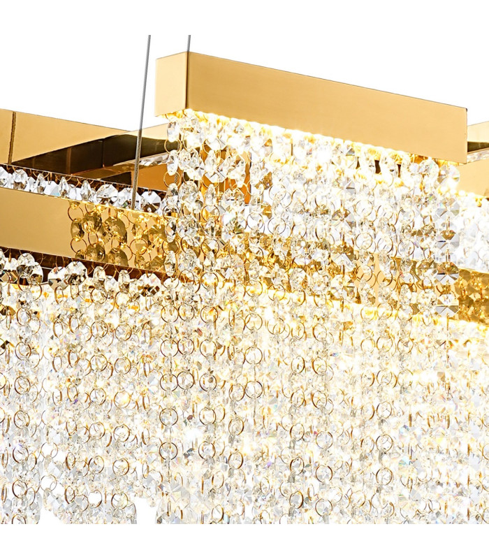 Bano Linear 3 Light Dimmable Pendant 46W LED 4000K 3700lm French Gold / Crystal Chain 3yrs Warranty-4