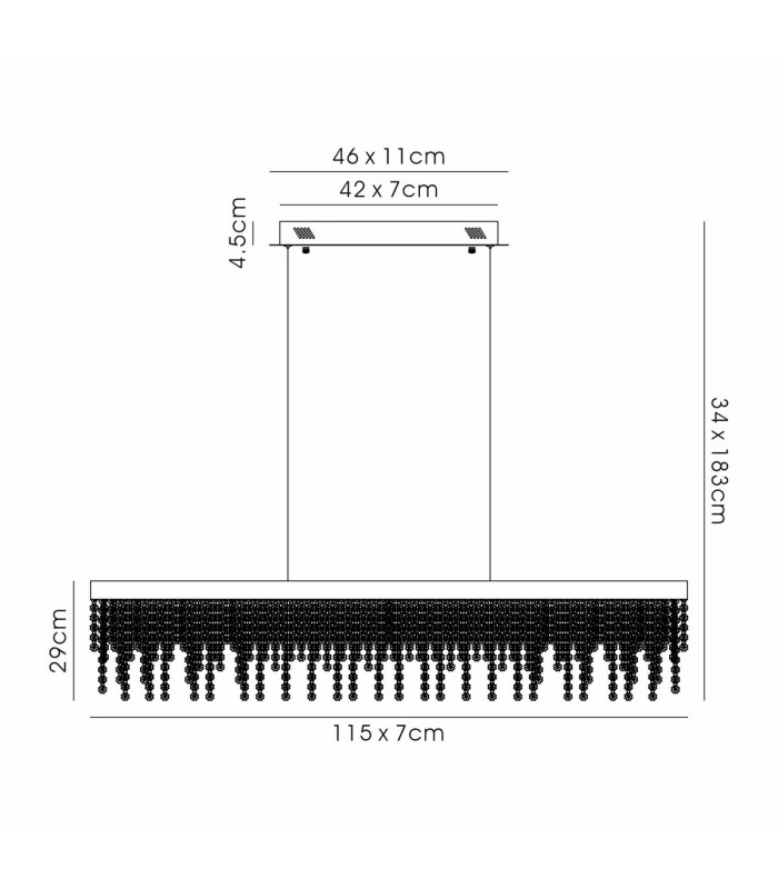 Bano Linear Dimmable Pendant 40W LED 4000K 4200lm Polished Chrome / Crystal Chain 3yrs Warranty-7