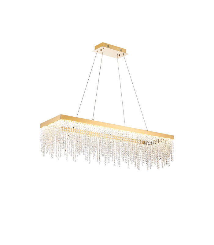 Bano Rectangular Dimmable Pendant 40W LED 4000K 4600lm French Gold / Crystal Chain 3yrs Warranty-1
