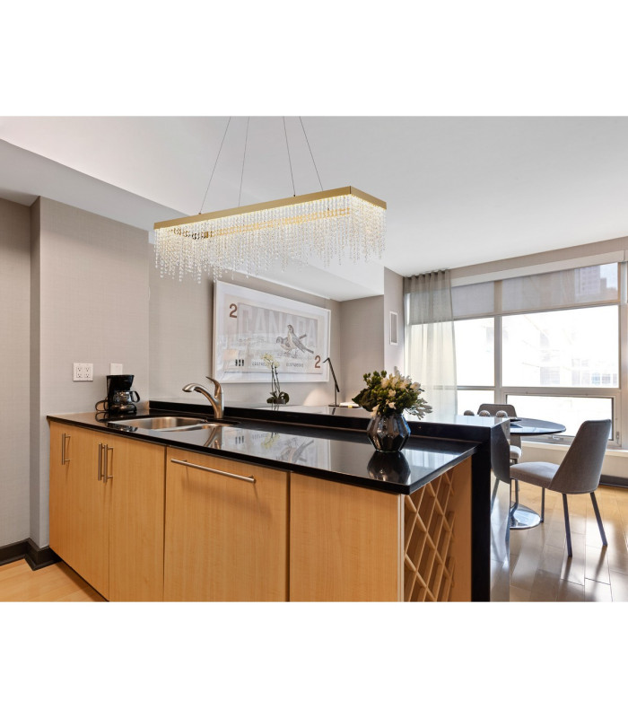 Bano Rectangular Dimmable Pendant 40W LED 4000K 4600lm French Gold / Crystal Chain 3yrs Warranty-3