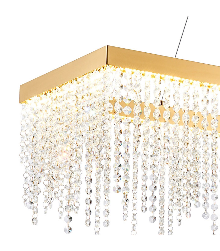 Bano Rectangular Dimmable Pendant 40W LED 4000K 4600lm French Gold / Crystal Chain 3yrs Warranty-6