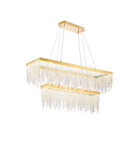 Bano Rectangular 2 Tier Dimmable Pendant 65W LED 4000K 5500lm French Gold / Crystal Chain 3yrs Warranty-1