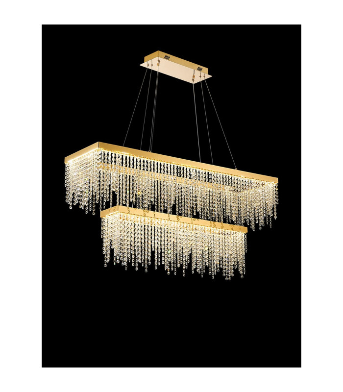 Bano Rectangular 2 Tier Dimmable Pendant 65W LED 4000K 5500lm French Gold / Crystal Chain 3yrs Warranty-2