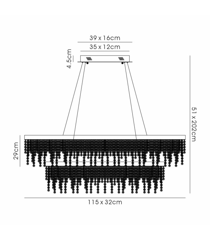 Bano Rectangular 2 Tier Dimmable Pendant 65W LED 4000K 5500lm French Gold / Crystal Chain 3yrs Warranty-7