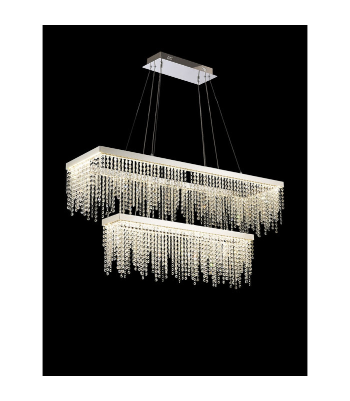 Bano Rectangular 2 Tier Dimmable Pendant 65W LED 4000K 5500lm Polished Chrome / Crystal Chain 3yrs Warranty-2