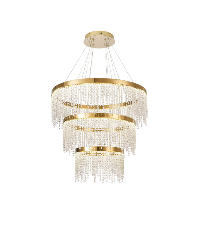 Bano Round 3 Tier Dimmable Pendant 90W LED 4000K 11300lm French Gold / Crystal Chain 3yrs Warranty-1