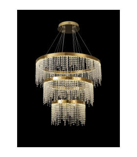 Bano Round 3 Tier Dimmable Pendant 90W LED 4000K 11300lm French Gold / Crystal Chain 3yrs Warranty-2