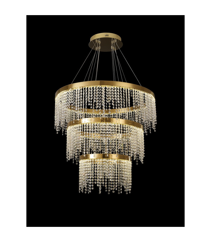 Bano Round 3 Tier Dimmable Pendant 90W LED 4000K 11300lm French Gold / Crystal Chain 3yrs Warranty-2