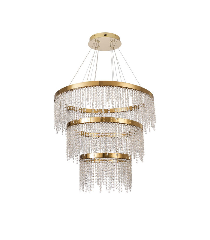 Bano Round 3 Tier Dimmable Pendant 90W LED 4000K 11300lm French Gold / Crystal Chain 3yrs Warranty-3