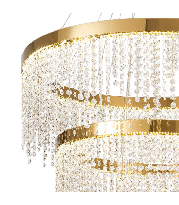 Bano Round 3 Tier Dimmable Pendant 90W LED 4000K 11300lm French Gold / Crystal Chain 3yrs Warranty-4