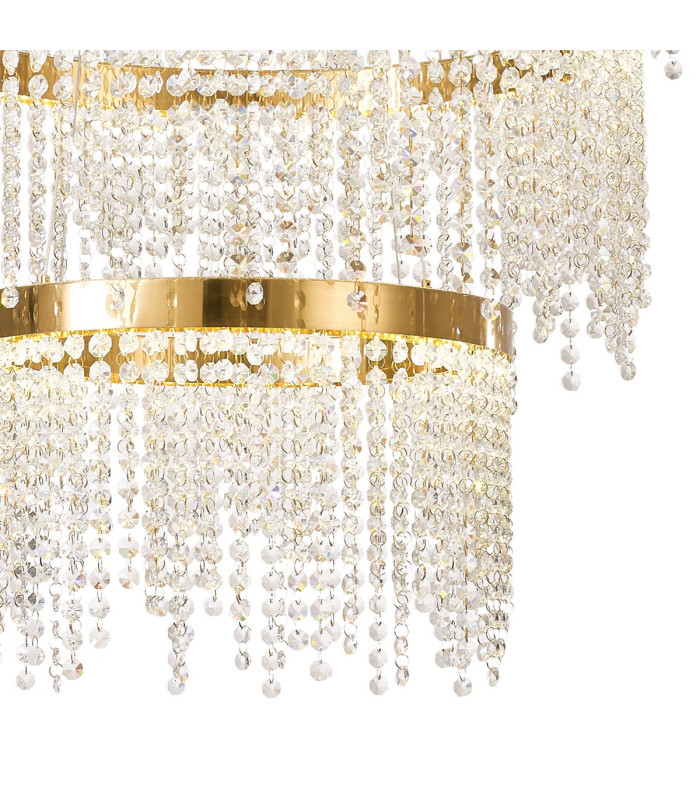 Bano Round 3 Tier Dimmable Pendant 90W LED 4000K 11300lm French Gold / Crystal Chain 3yrs Warranty-5