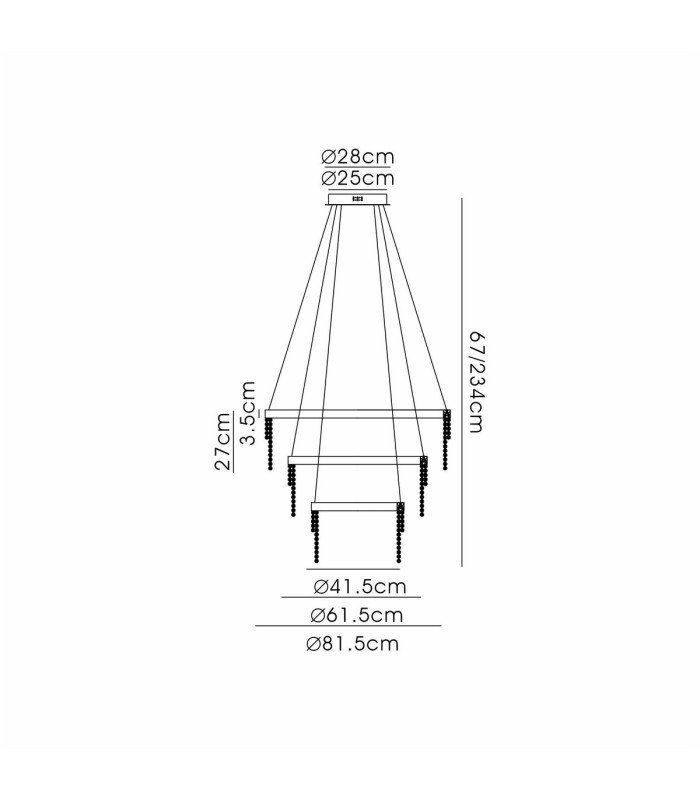 Bano Round 3 Tier Dimmable Pendant 90W LED 4000K 11300lm French Gold / Crystal Chain 3yrs Warranty-7