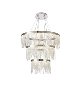 Bano Round 3 Tier Dimmable Pendant 90W LED 4000K 11300lm Polished Chrome / Crystal Chain 3yrs Warranty-1