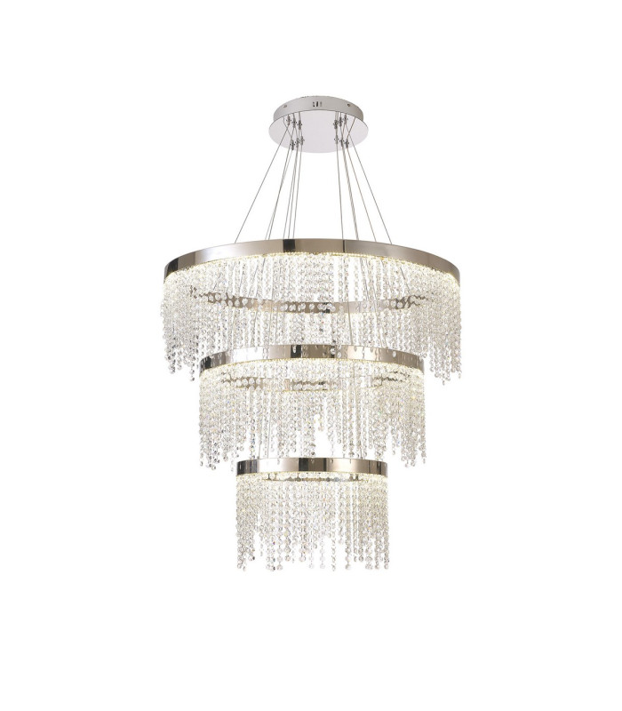 Bano Round 3 Tier Dimmable Pendant 90W LED 4000K 11300lm Polished Chrome / Crystal Chain 3yrs Warranty-1