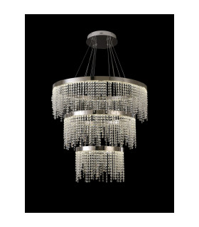 Bano Round 3 Tier Dimmable Pendant 90W LED 4000K 11300lm Polished Chrome / Crystal Chain 3yrs Warranty-2