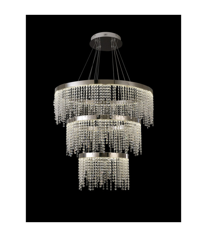 Bano Round 3 Tier Dimmable Pendant 90W LED 4000K 11300lm Polished Chrome / Crystal Chain 3yrs Warranty-2