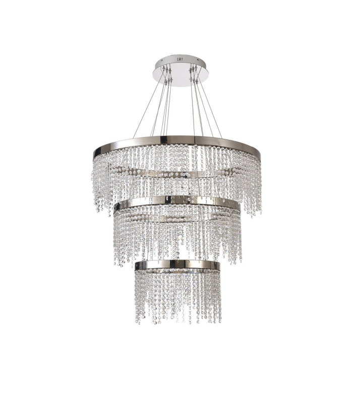 Bano Round 3 Tier Dimmable Pendant 90W LED 4000K 11300lm Polished Chrome / Crystal Chain 3yrs Warranty-3