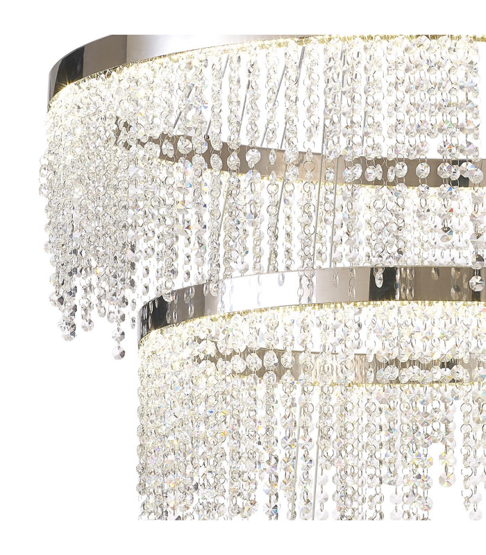 Bano Round 3 Tier Dimmable Pendant 90W LED 4000K 11300lm Polished Chrome / Crystal Chain 3yrs Warranty-4