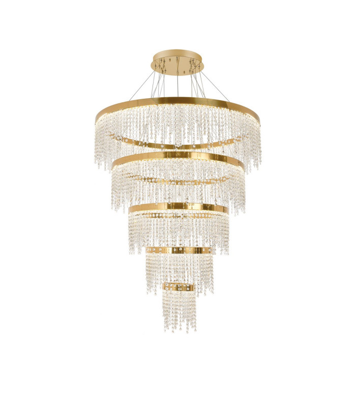 Bano Round 5 Tier Dimmable Pendant 150W LED 4000K 17500lm French Gold / Crystal Chain 3yrs Warranty Item Weight: 22.80kg-1
