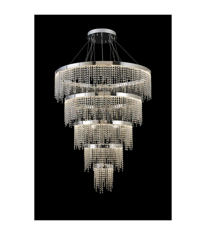 Bano Round 5 Tier Dimmable Pendant 150W LED 4000K 17500lm Polished Chrome / Crystal Chain 3yrs Warranty Item Weight: 22.80kg-2