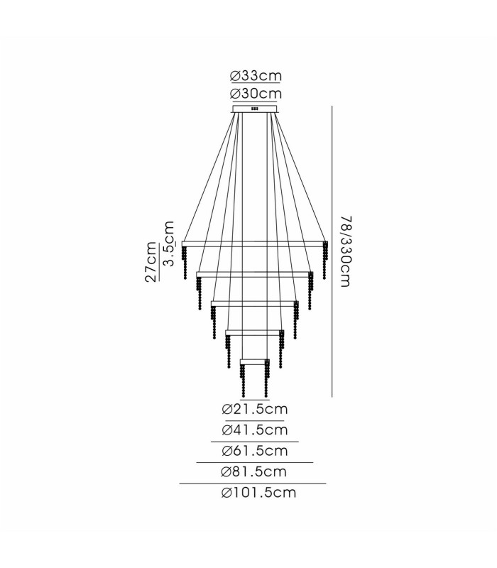 Bano Round 5 Tier Dimmable Pendant 150W LED 4000K 17500lm Polished Chrome / Crystal Chain 3yrs Warranty Item Weight: 22.80kg-7