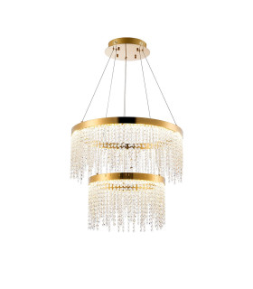 Bano Round 2 Tier Dimmable Pendant 47W LED 4000K 4700lm French Gold / Crystal Chain 3yrs Warranty-1