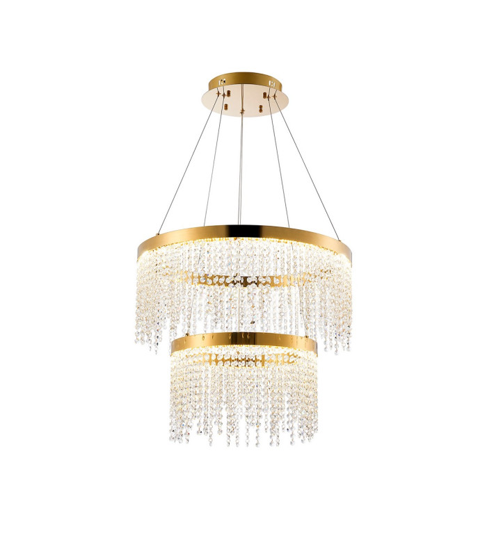 Bano Round 2 Tier Dimmable Pendant 47W LED 4000K 4700lm French Gold / Crystal Chain 3yrs Warranty-1