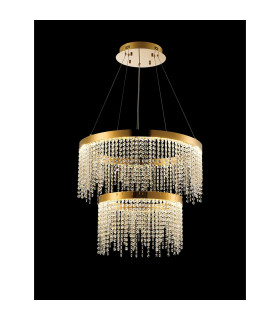 Bano Round 2 Tier Dimmable Pendant 47W LED 4000K 4700lm French Gold / Crystal Chain 3yrs Warranty-2