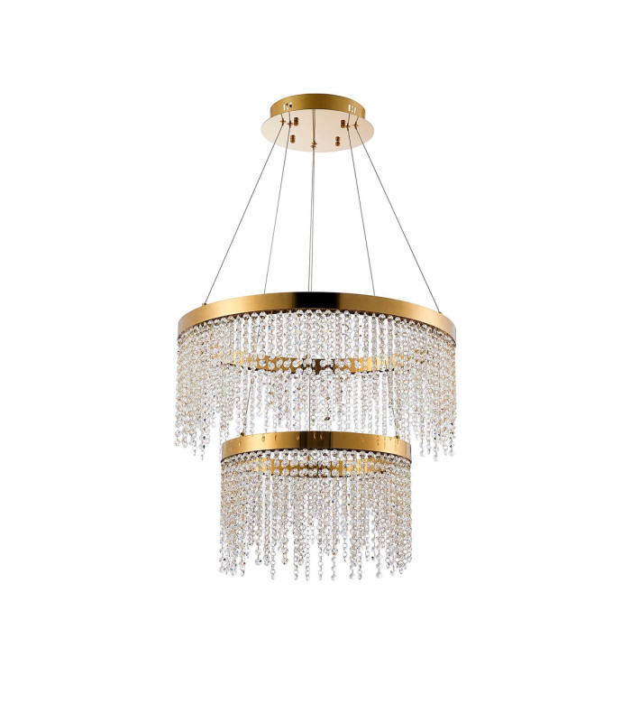 Bano Round 2 Tier Dimmable Pendant 47W LED 4000K 4700lm French Gold / Crystal Chain 3yrs Warranty-3