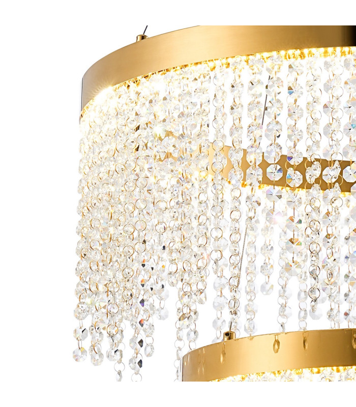 Bano Round 2 Tier Dimmable Pendant 47W LED 4000K 4700lm French Gold / Crystal Chain 3yrs Warranty-5