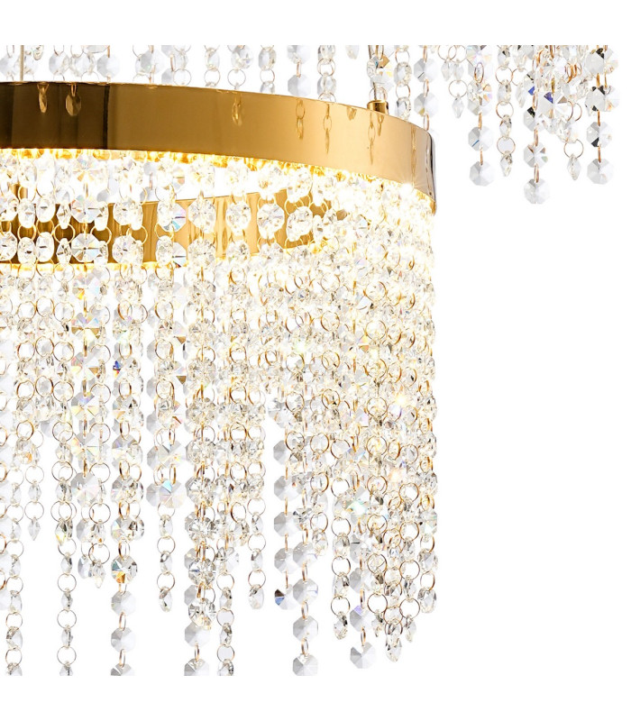 Bano Round 2 Tier Dimmable Pendant 47W LED 4000K 4700lm French Gold / Crystal Chain 3yrs Warranty-6