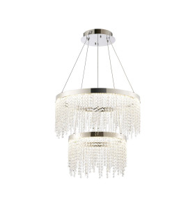 Bano Round 2 Tier Dimmable Pendant 47W LED 4000K 4700lm Polished Chrome / Crystal Chain 3yrs Warranty-1