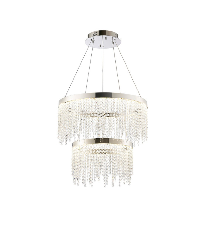 Bano Round 2 Tier Dimmable Pendant 47W LED 4000K 4700lm Polished Chrome / Crystal Chain 3yrs Warranty-1