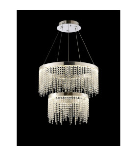 Bano Round 2 Tier Dimmable Pendant 47W LED 4000K 4700lm Polished Chrome / Crystal Chain 3yrs Warranty-2