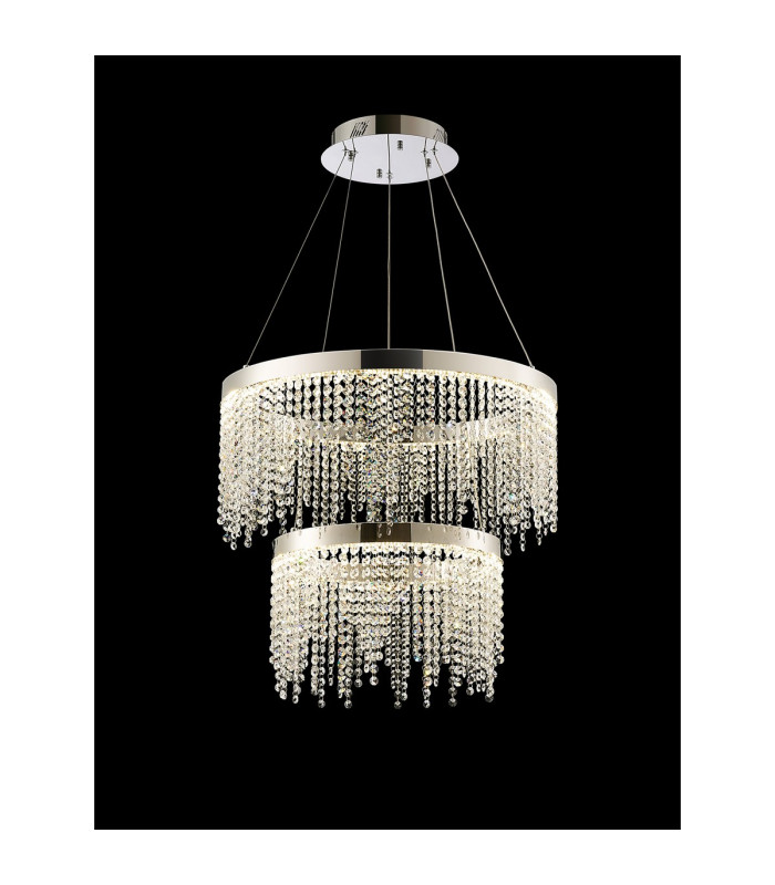 Bano Round 2 Tier Dimmable Pendant 47W LED 4000K 4700lm Polished Chrome / Crystal Chain 3yrs Warranty-2
