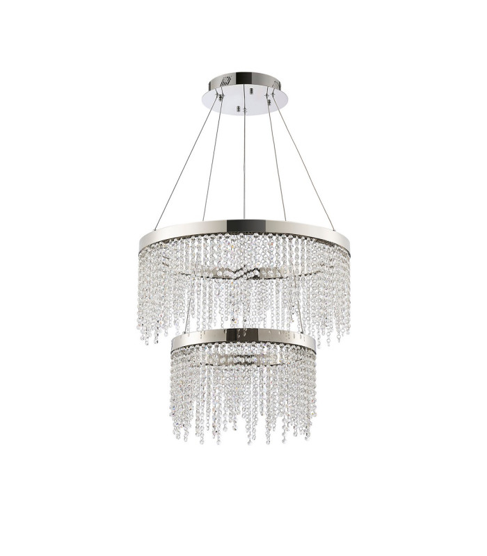 Bano Round 2 Tier Dimmable Pendant 47W LED 4000K 4700lm Polished Chrome / Crystal Chain 3yrs Warranty-3